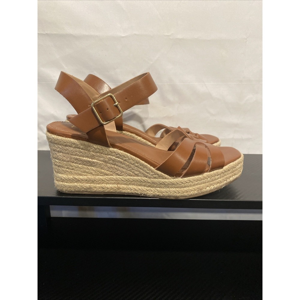 Time and Tru Espadrille Woman's Brown Wedge Ankle Strap Sandals Size 7.5